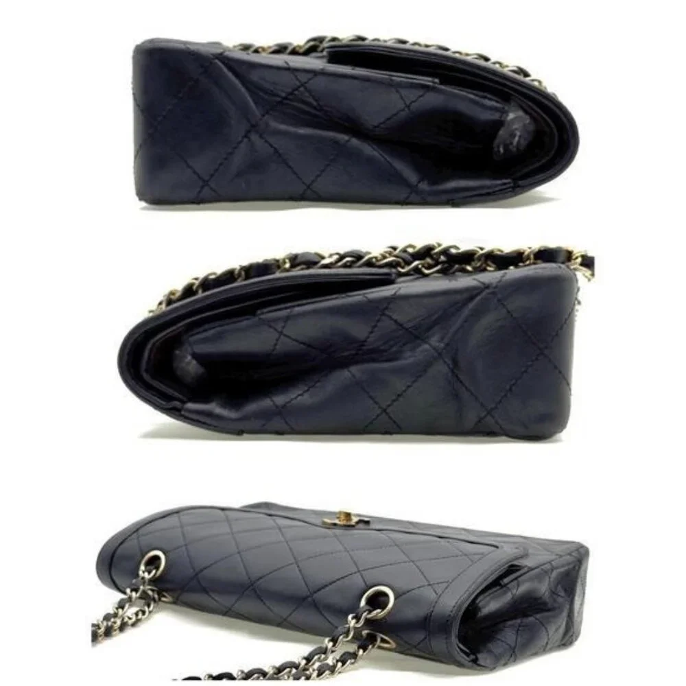 Authentic CHANEL CC Paris Limited Double Flap Bag Lambskin Matelasse Chain Black - Picture 6 of 14